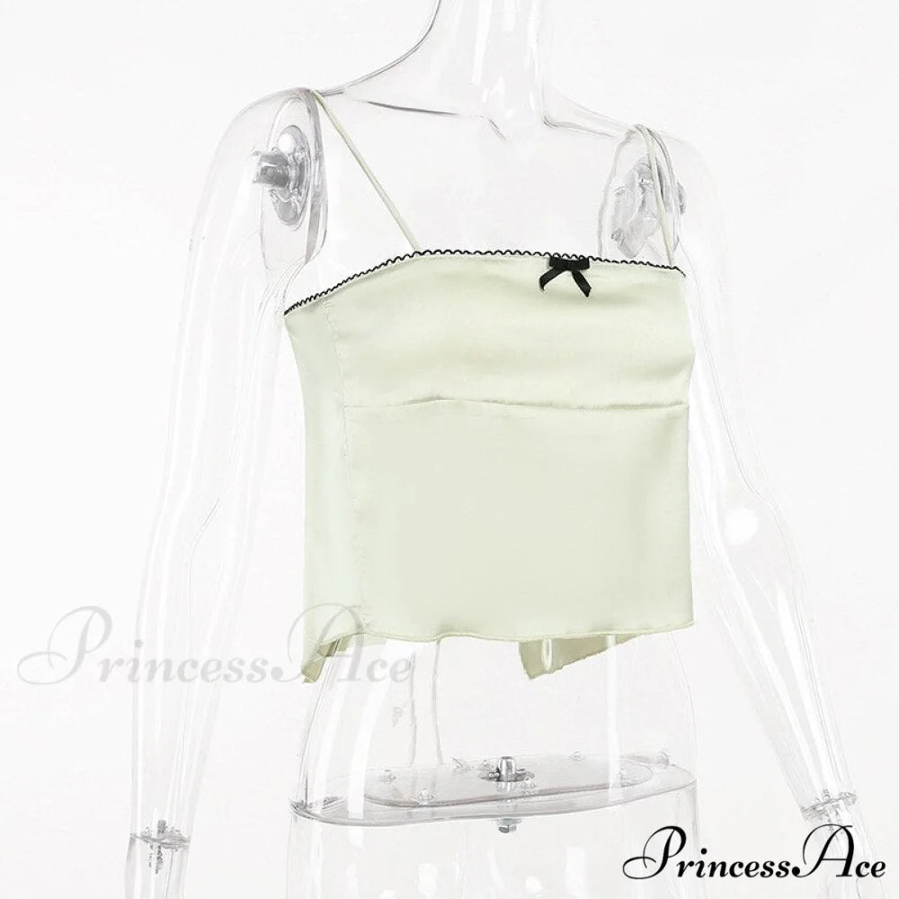 Satin Cami Bow Charming Backless Tie-Up Top