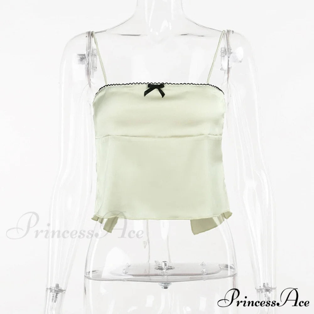 Satin Cami Bow Charming Backless Tie-Up Top