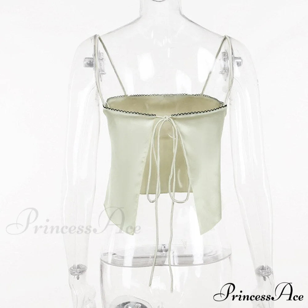 Satin Cami Bow Charming Backless Tie-Up Top