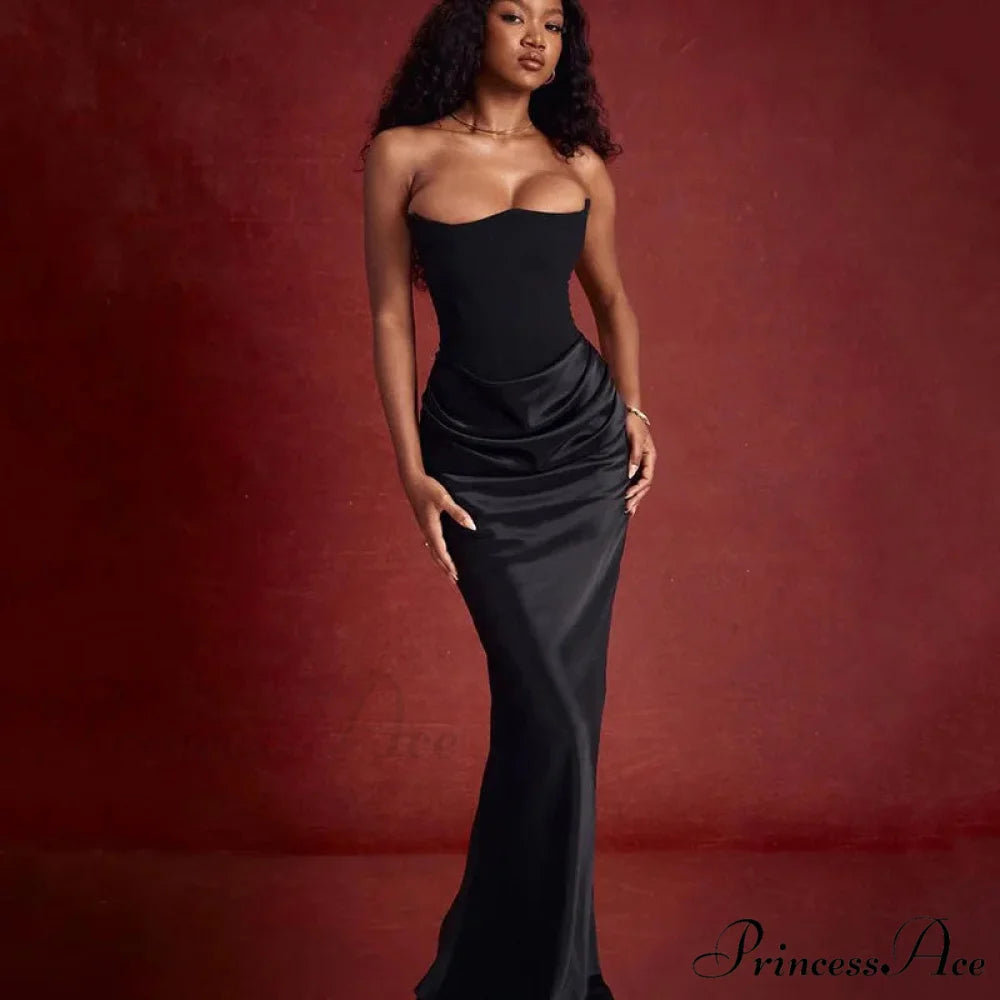 Satin Corset Stylish Maxi Dress black / L