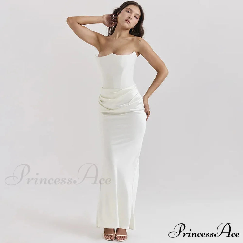 Satin Corset Stylish Maxi Dress white / L