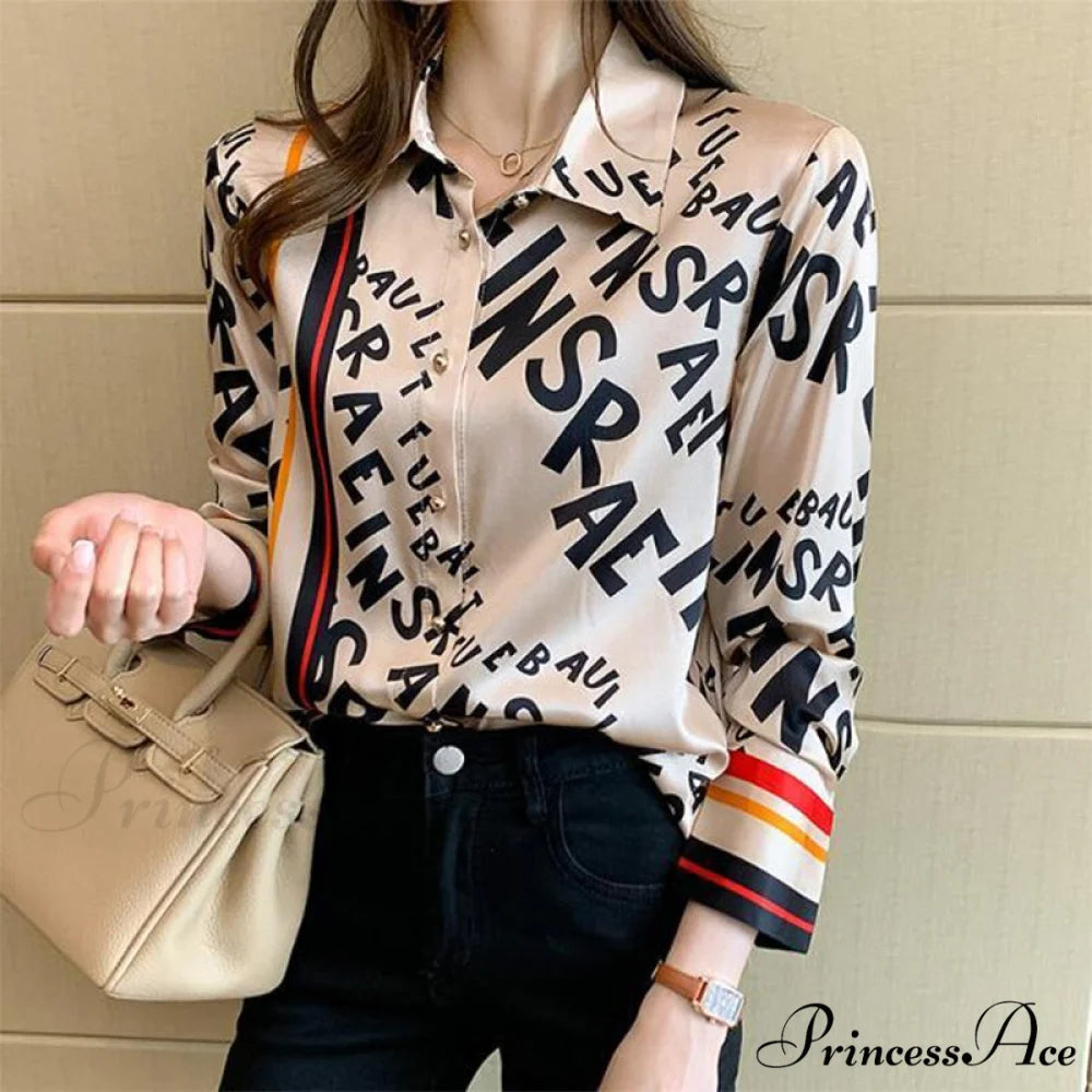 Satin Elegant Fashion Printing Shirt Letter / S
