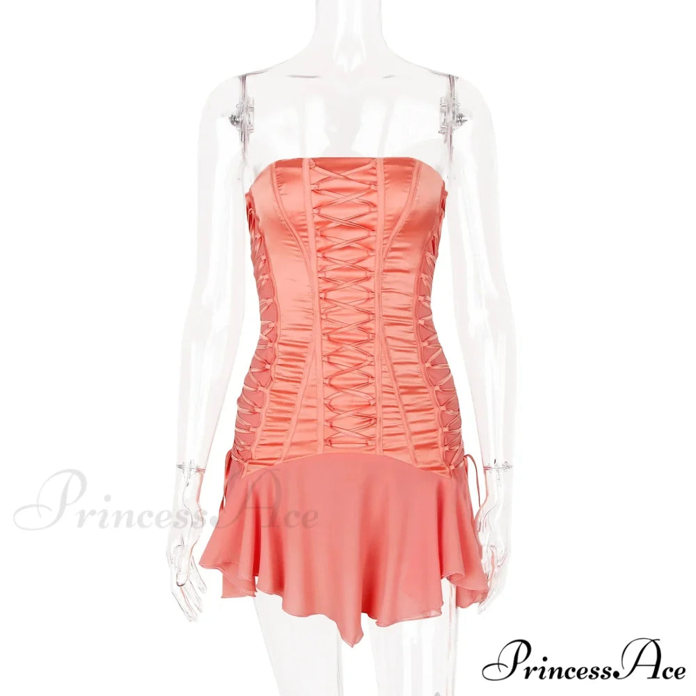 Satin Lace Up Charming Bandage Strapless Mini Dress
