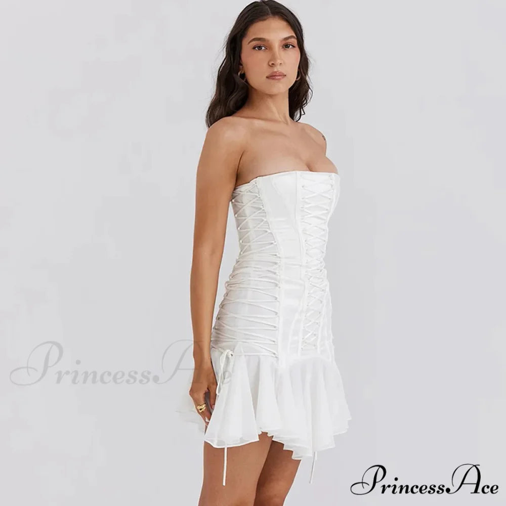 Satin Lace Up Charming Bandage Strapless Mini Dress