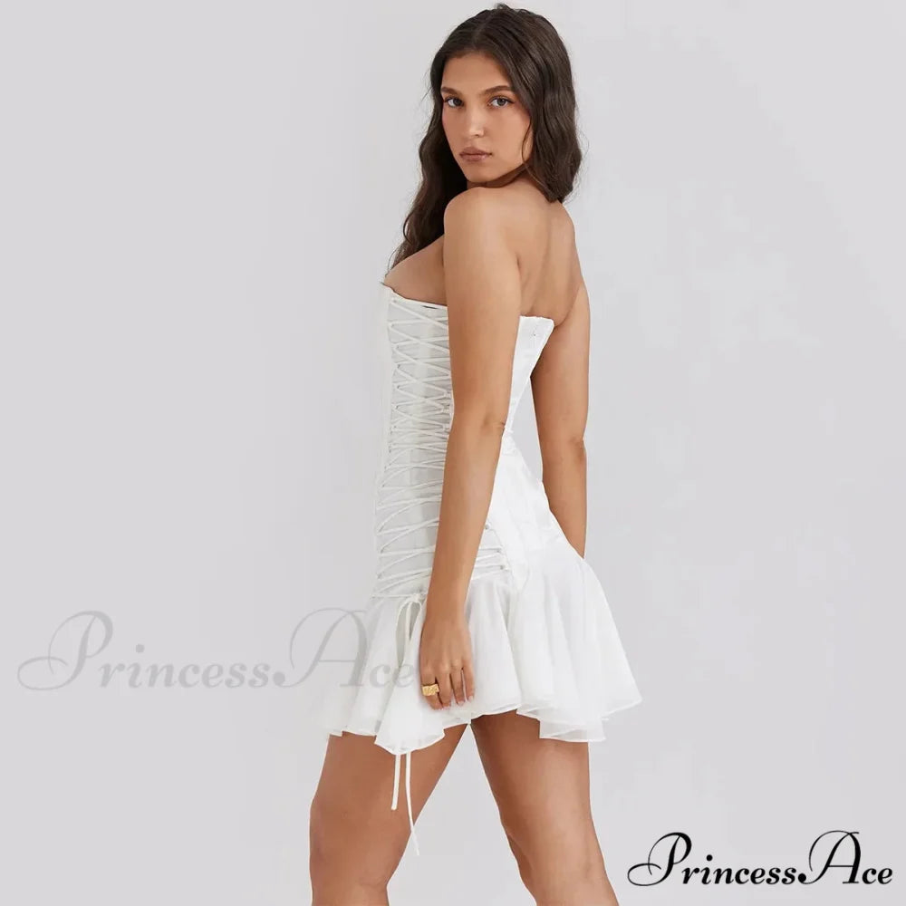 Satin Lace Up Charming Bandage Strapless Mini Dress