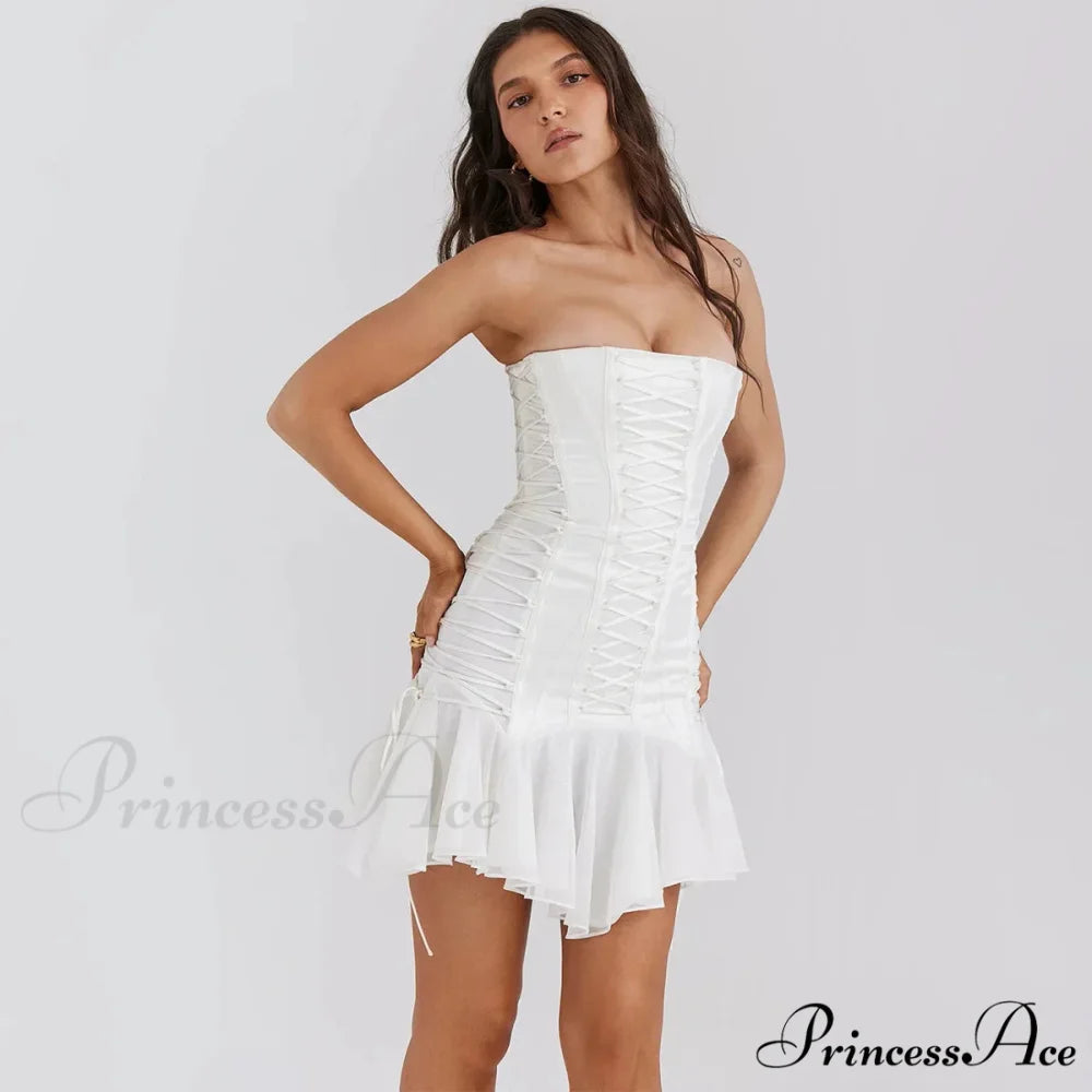 Satin Lace Up Charming Bandage Strapless Mini Dress