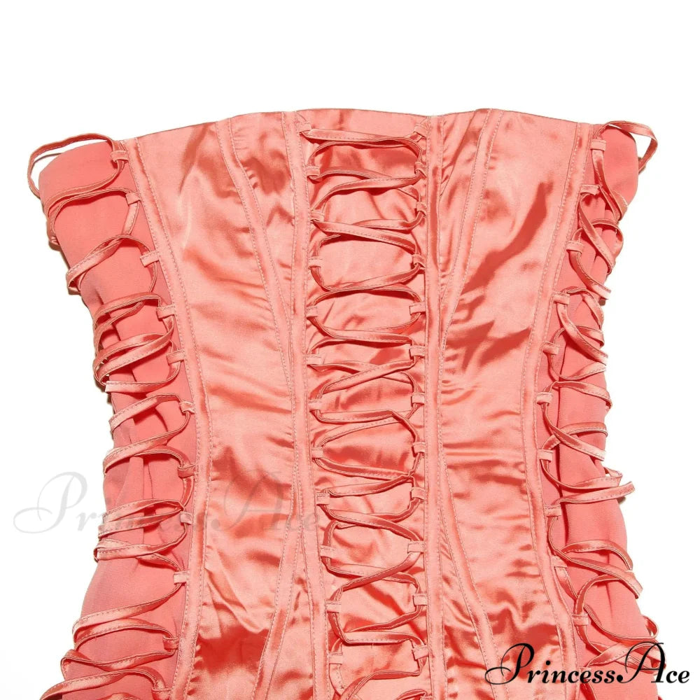 Satin Lace Up Charming Bandage Strapless Mini Dress