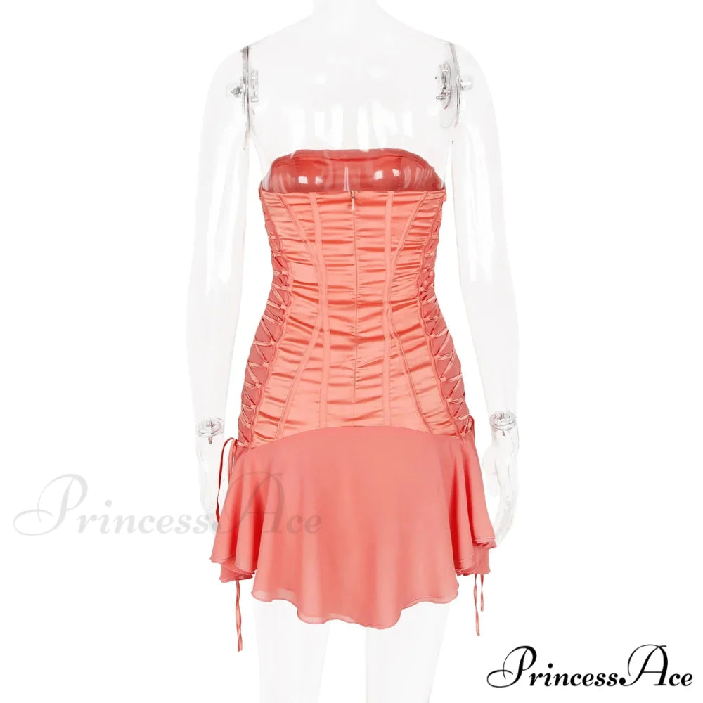 Satin Lace Up Charming Bandage Strapless Mini Dress
