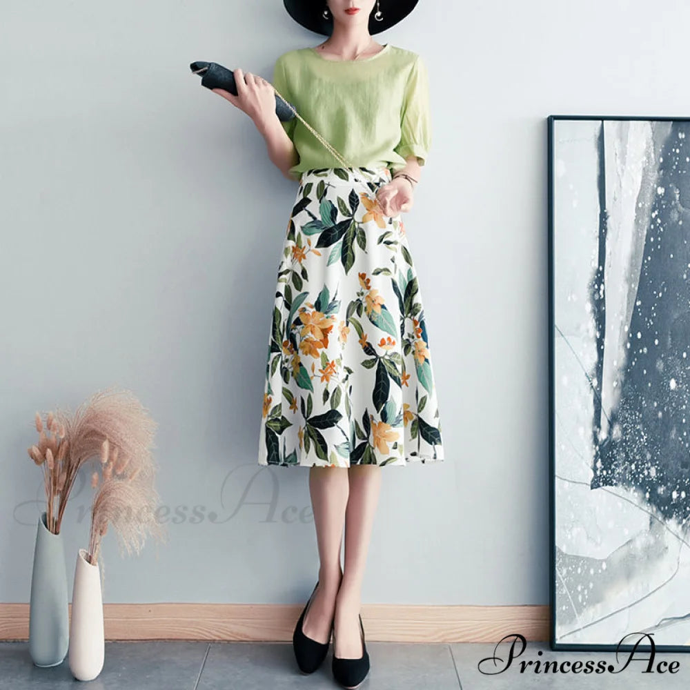 Satin Office Lady Silk Midi Skirts Green 1 / S