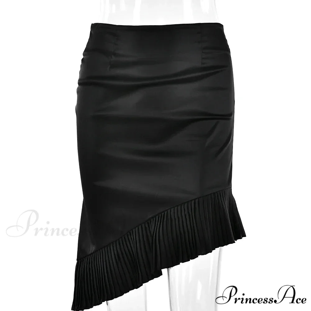Satin Pleated Stylish Trim Midi Skirt