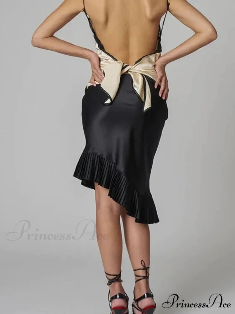 Satin Pleated Stylish Trim Midi Skirt
