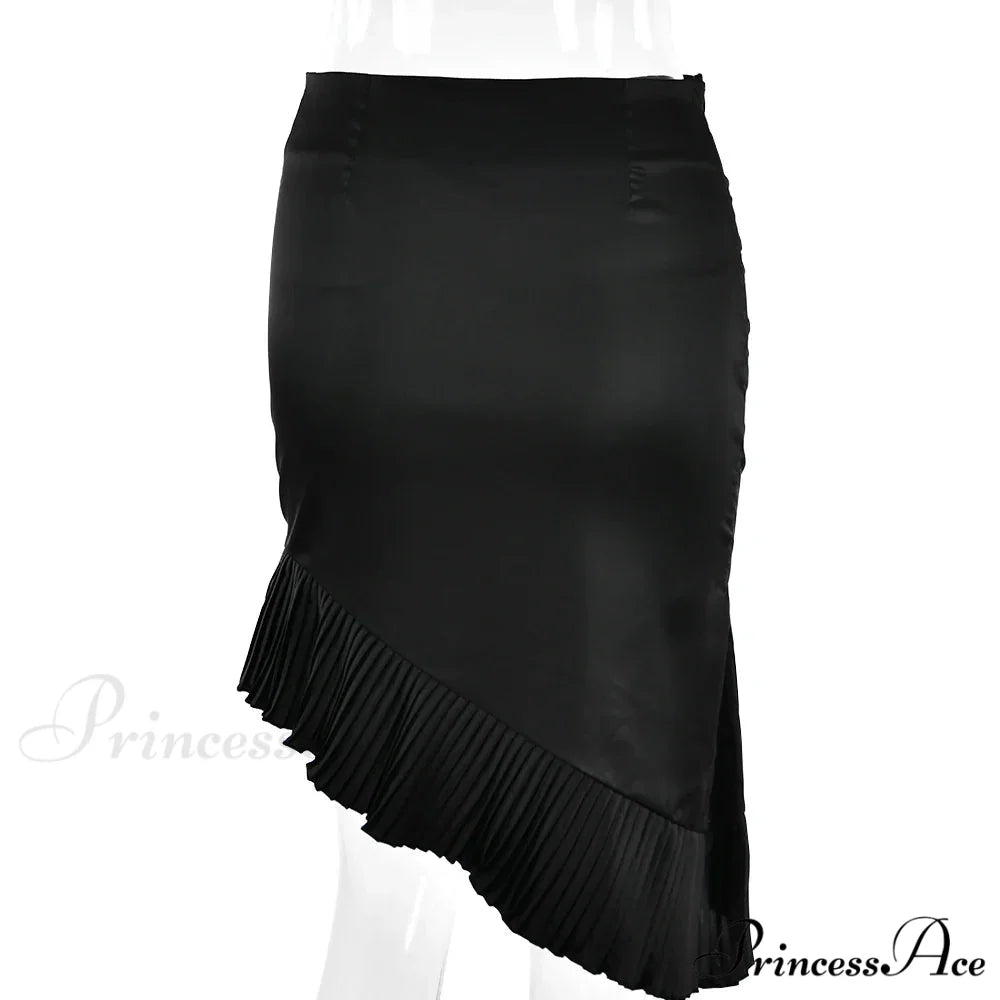 Satin Pleated Stylish Trim Midi Skirt