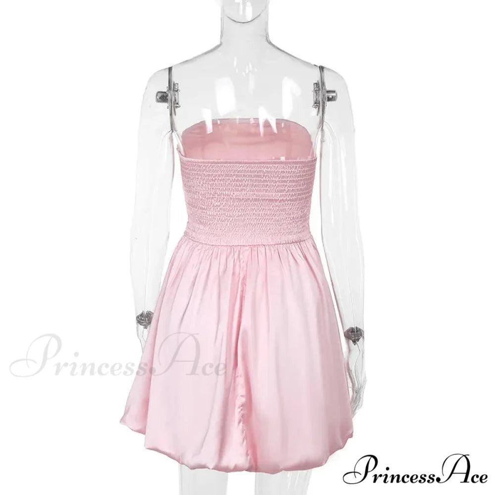 Satin Puff Ruched Charming Tube Mini Dress
