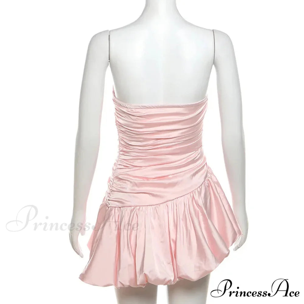 Satin Ruched Stylish Puff Mini Dress
