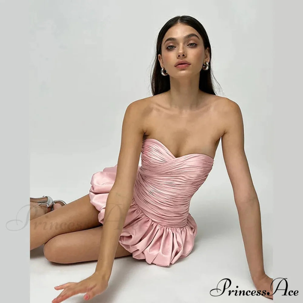 Satin Ruched Stylish Puff Mini Dress