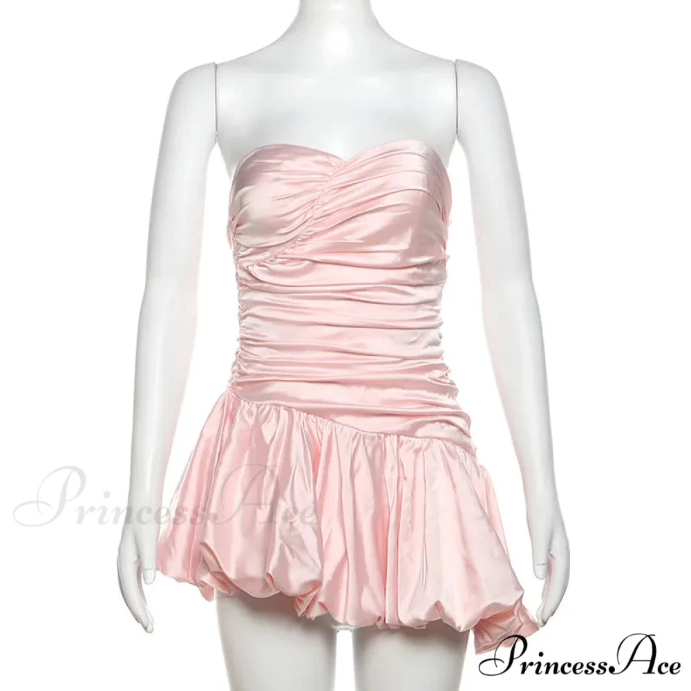 Satin Ruched Stylish Puff Mini Dress