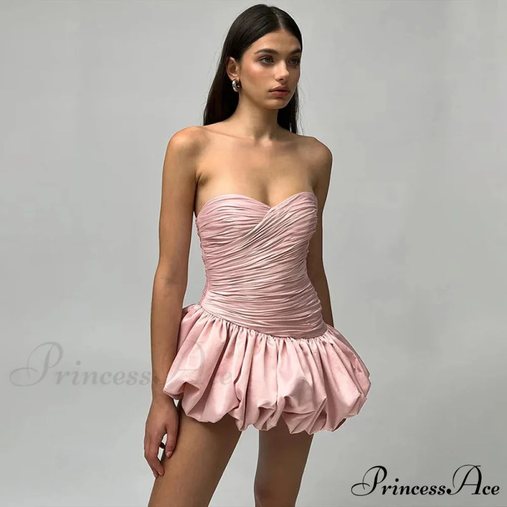 Satin Ruched Stylish Puff Mini Dress