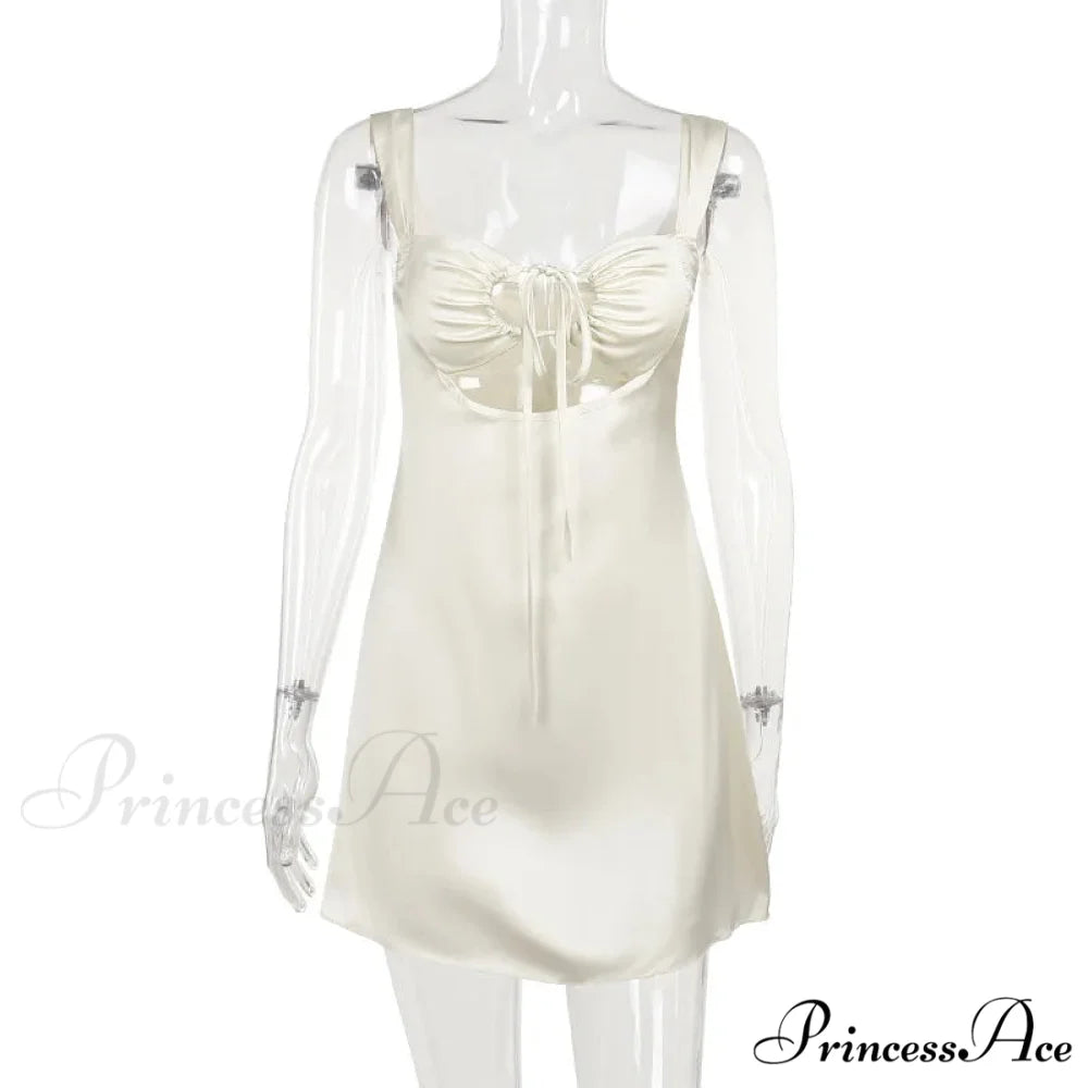 Satin Ruched Tie Charming Up Strap Mini Dress