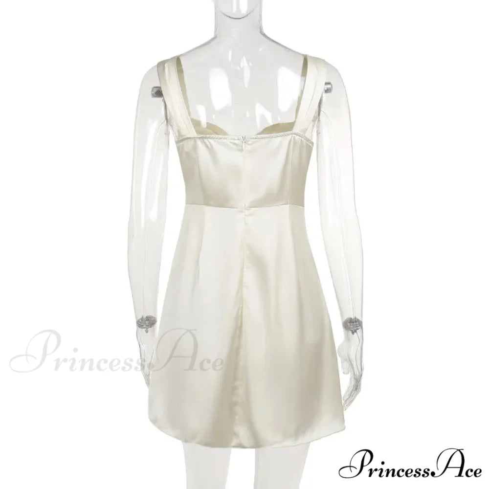 Satin Ruched Tie Charming Up Strap Mini Dress