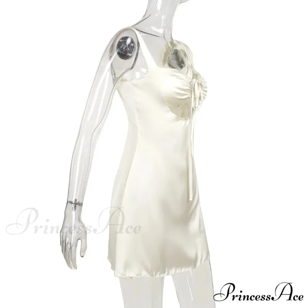 Satin Ruched Tie Charming Up Strap Mini Dress