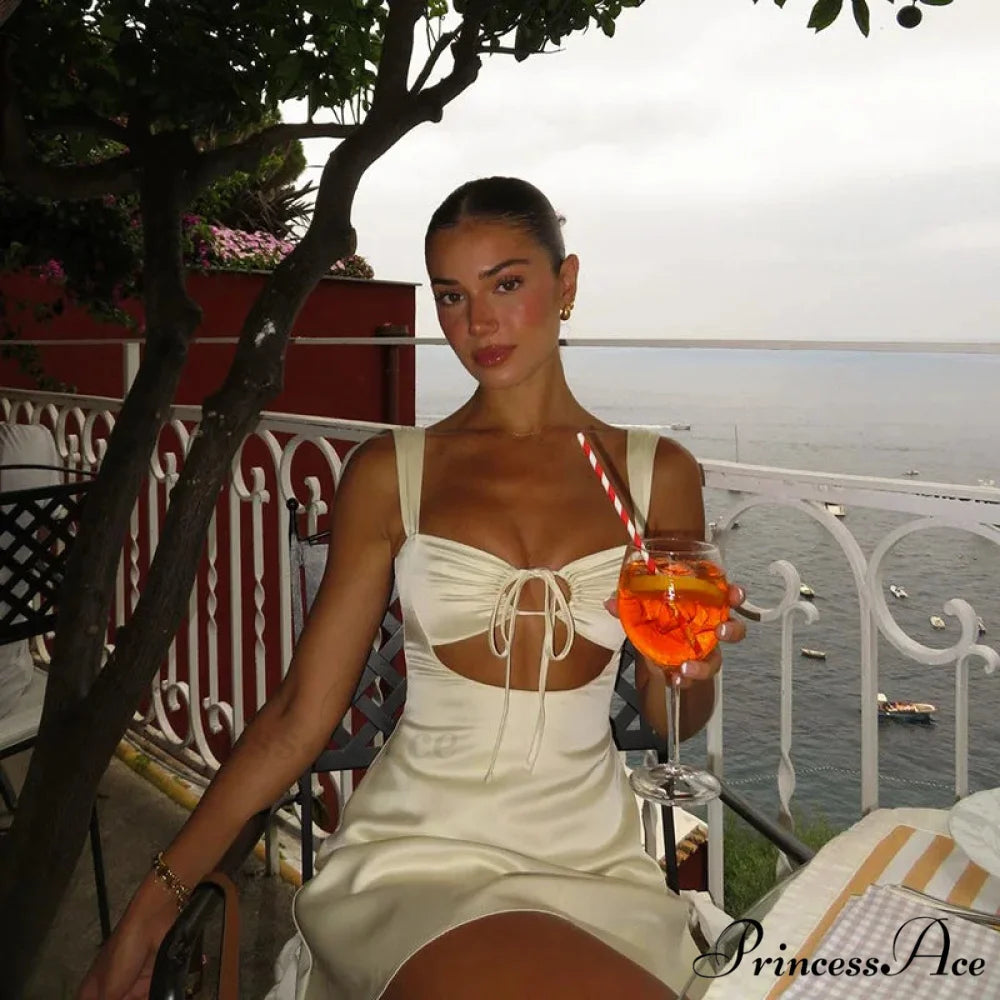 Satin Ruched Tie Charming Up Strap Mini Dress