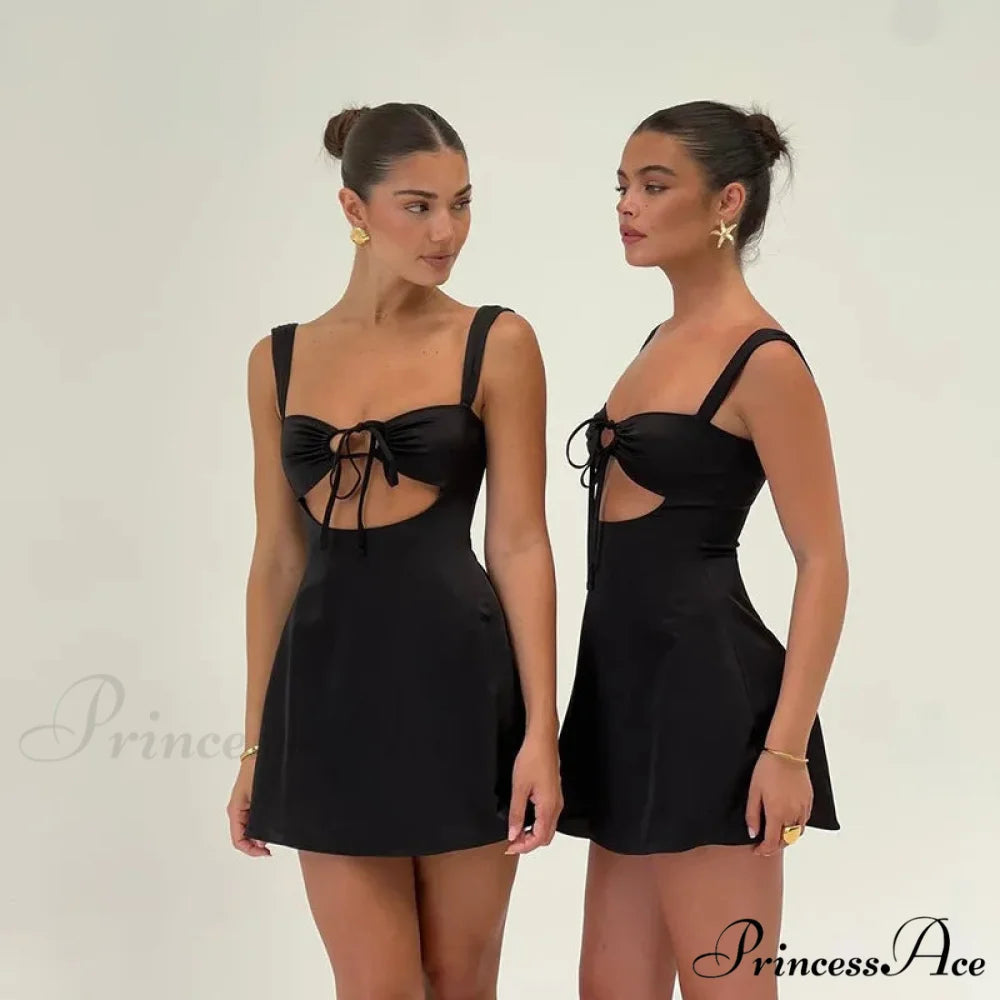 Satin Ruched Tie Charming Up Strap Mini Dress