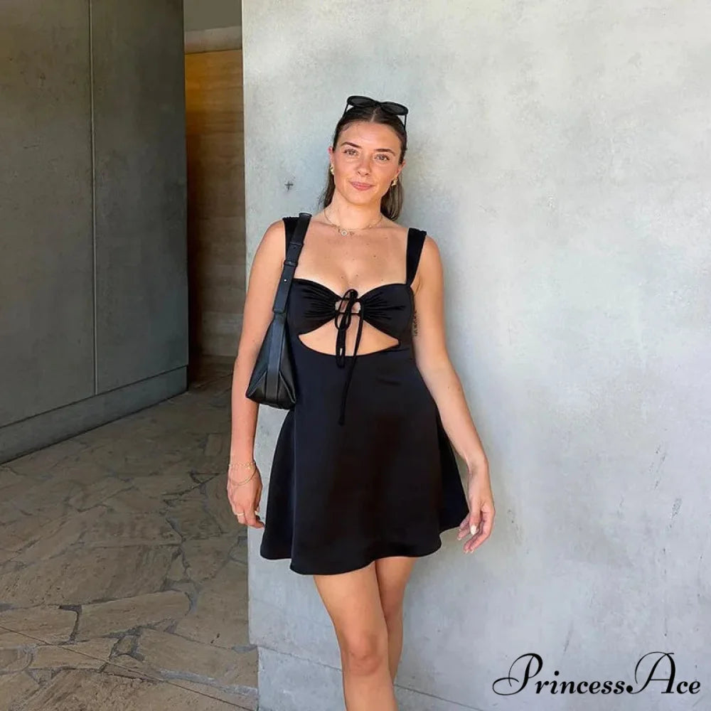 Satin Ruched Tie Charming Up Strap Mini Dress