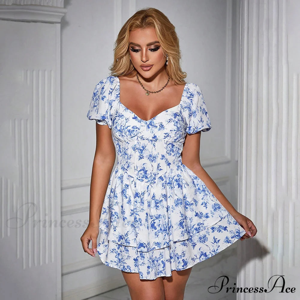 Satin Sleeveless Mini Trendy Sexy Reveal Dress Blue and white / XS