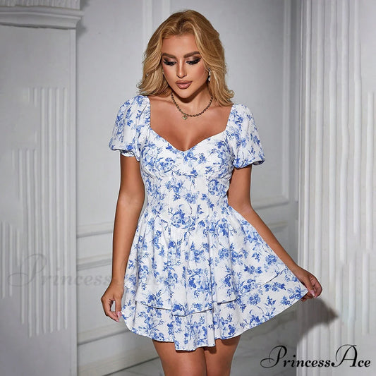 Satin Sleeveless Mini Trendy Sexy Reveal Dress Blue and white / XS