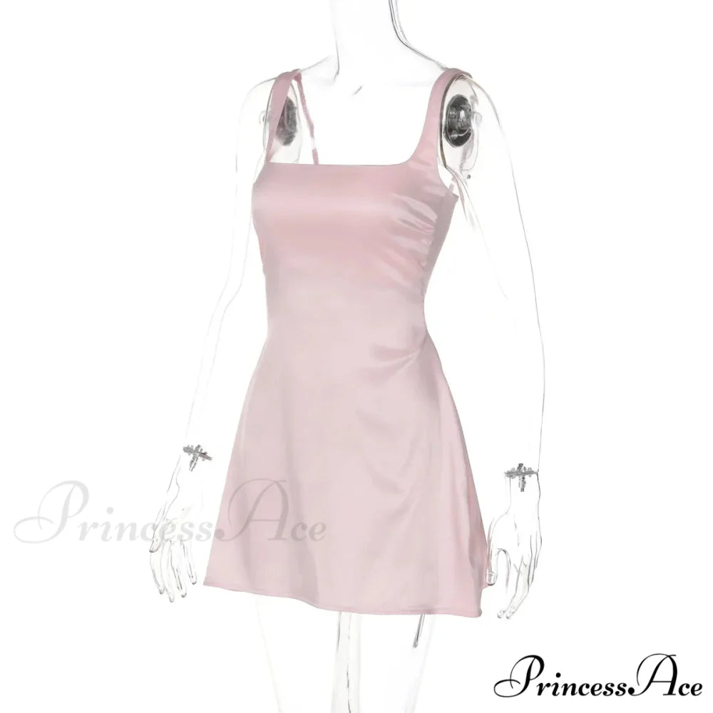 Satin Square Neck Charming Strap Mini Dress