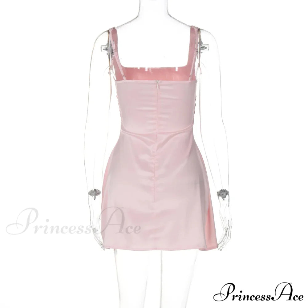 Satin Square Neck Charming Strap Mini Dress