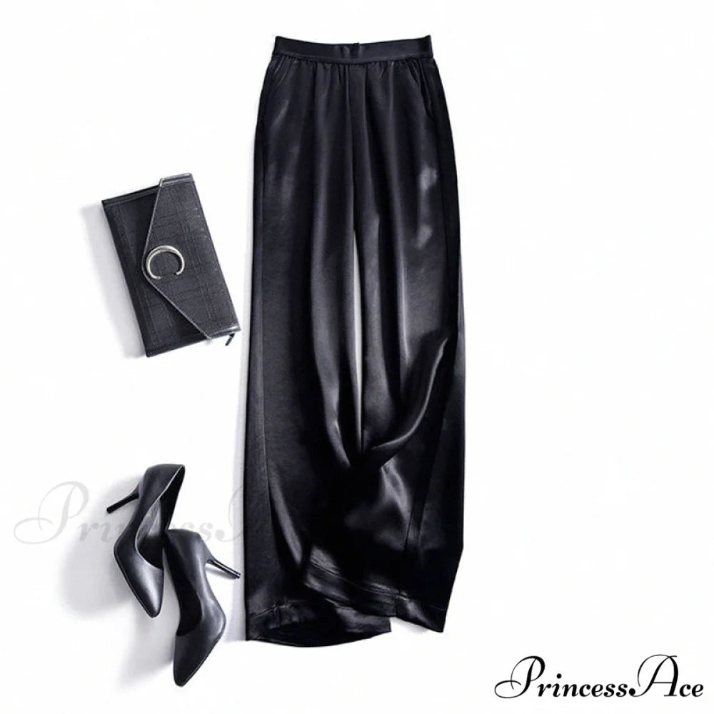 Satin Straight-leg Casual Pants Black / S