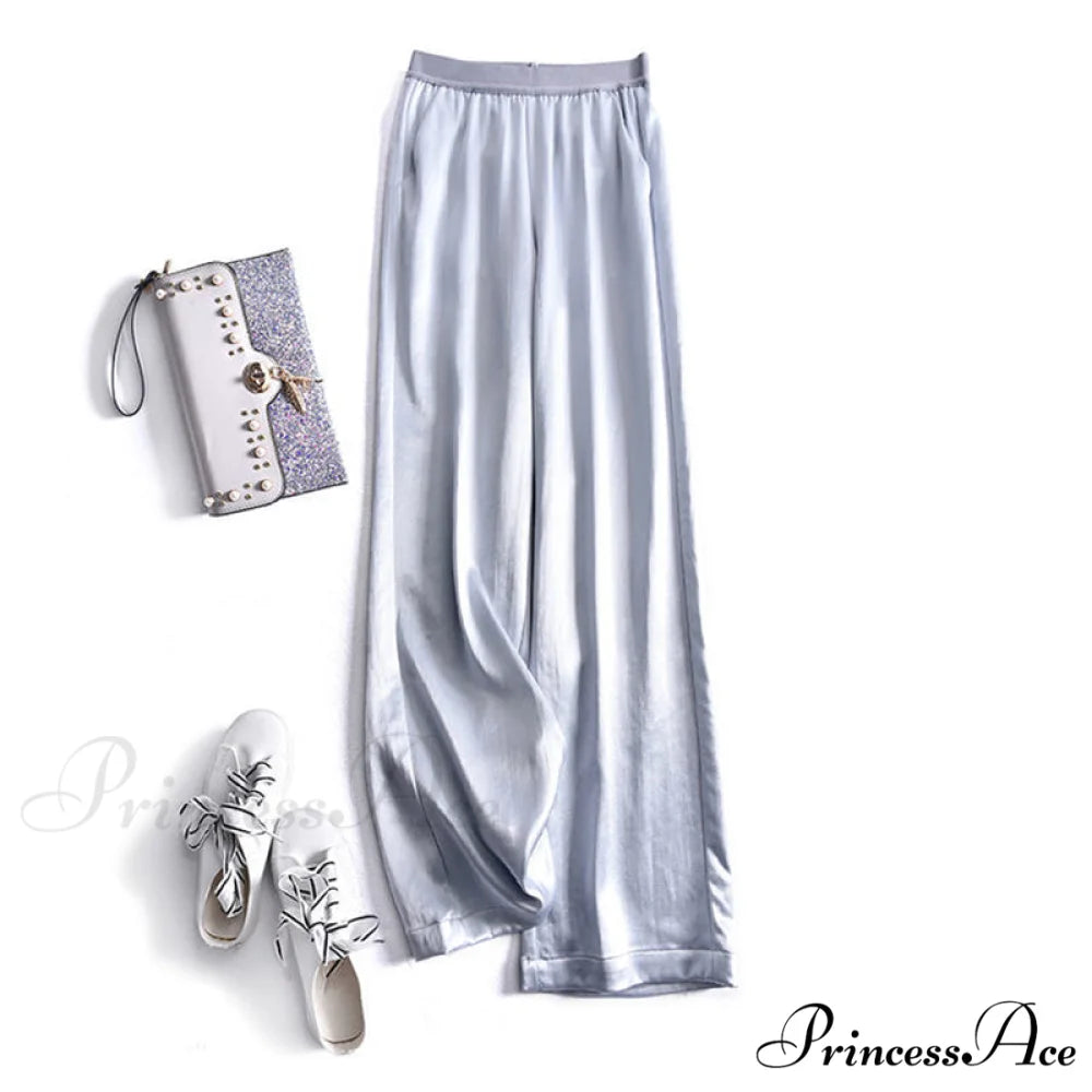 Satin Straight-leg Casual Pants Silver gray / S