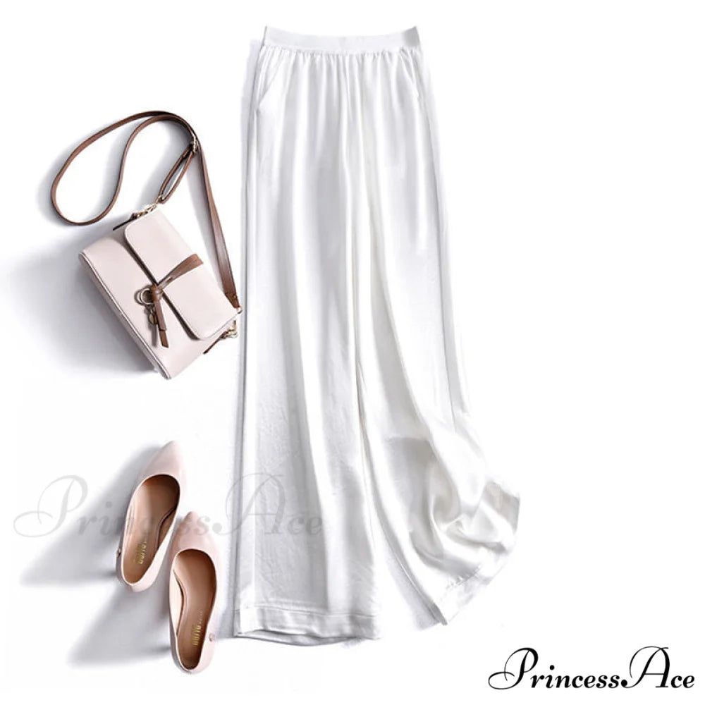 Satin Straight-leg Casual Pants white / S