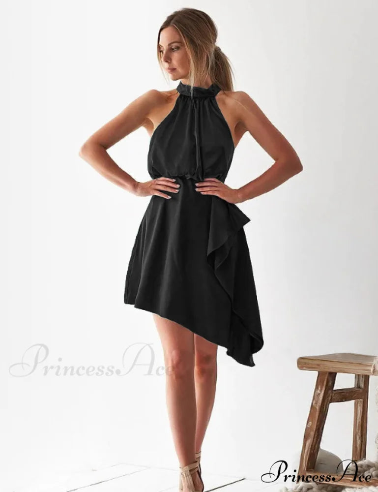 Satin Strap Dress with Hanging Neck M / apricot