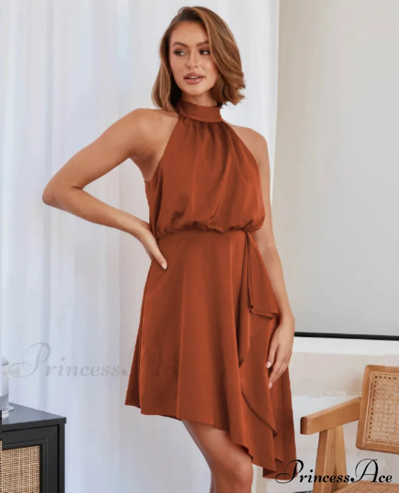 Satin Strap Dress with Hanging Neck S / dark