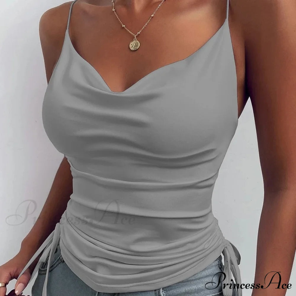 Satin Thin Solid Y2k Camis Grey / S