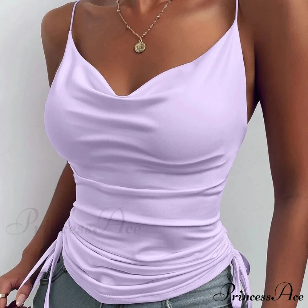 Satin Thin Solid Y2k Camis Purple / S