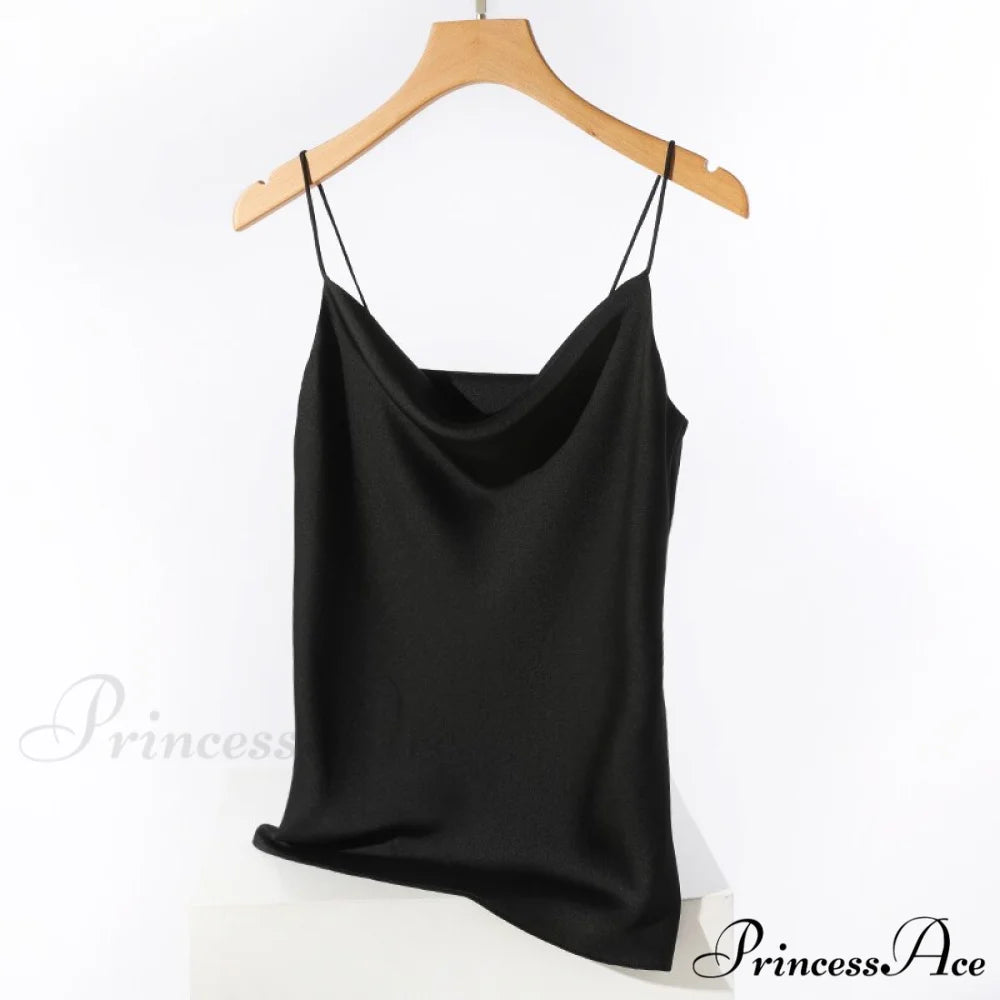 Satin Thin Wild Solid Camis Black / S