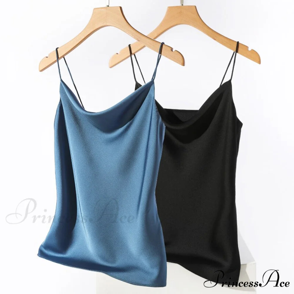Satin Thin Wild Solid Camis Blue Black 2 PCS / S