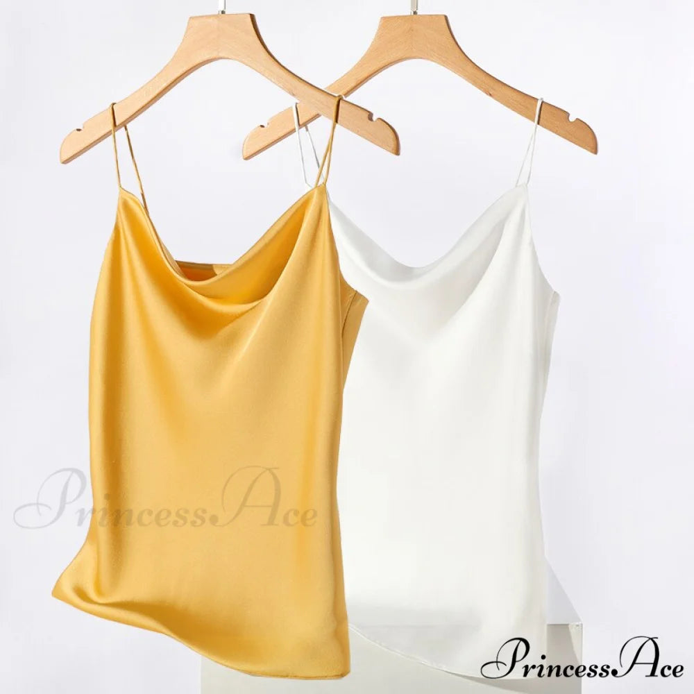 Satin Thin Wild Solid Camis Yellow White 2 PCS / S