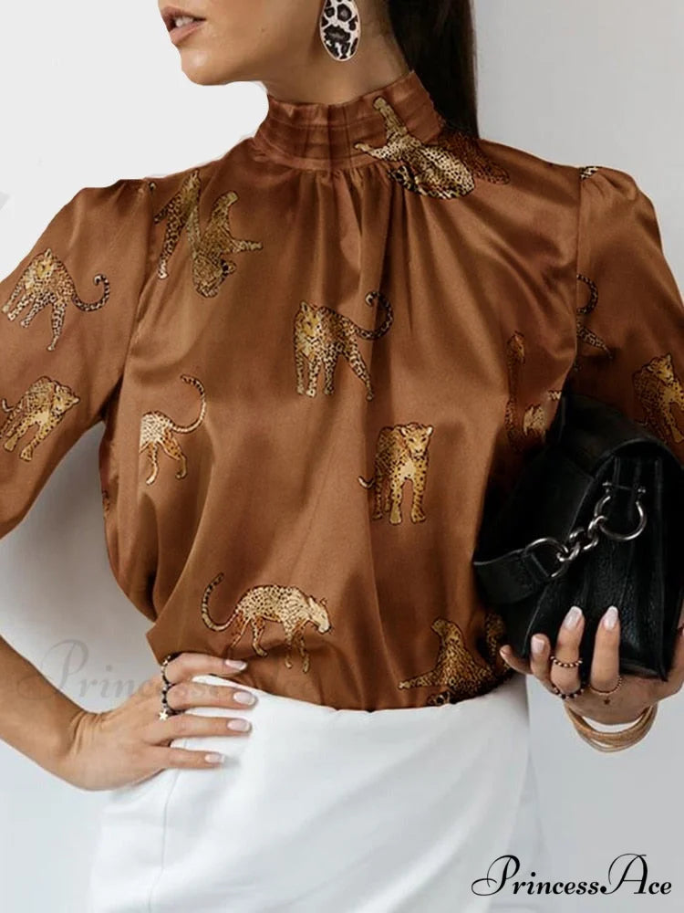 Satin Top by Weina S / Brown Leopard