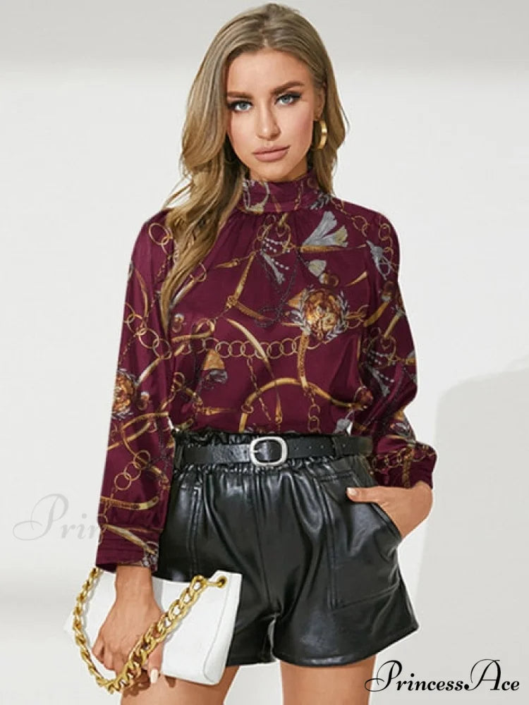 Satin Top by Weina S / Wine Red Golden