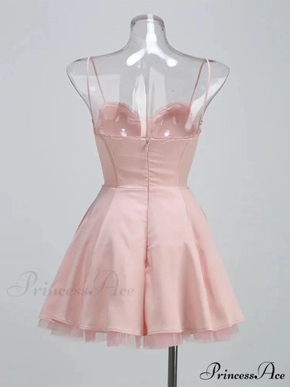 Satin Tulle Frill Charming Strap Mini Dress