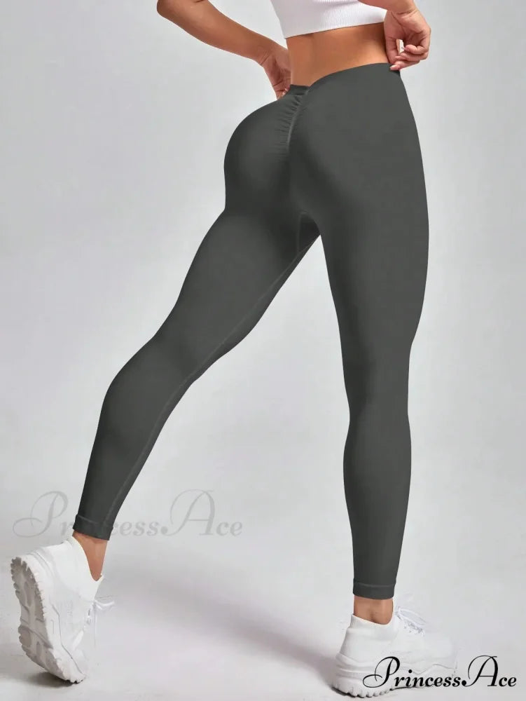 Scrunch Seamless Gym Yoga Sport Knitted Legging Dark Gray / S