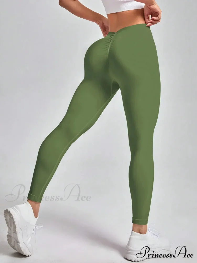 Scrunch Seamless Gym Yoga Sport Knitted Legging Green / S