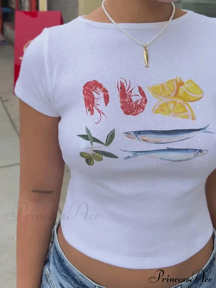 Seafood Graphic Stylish Crop Top