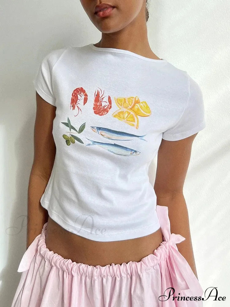 Seafood Graphic Stylish Crop Top