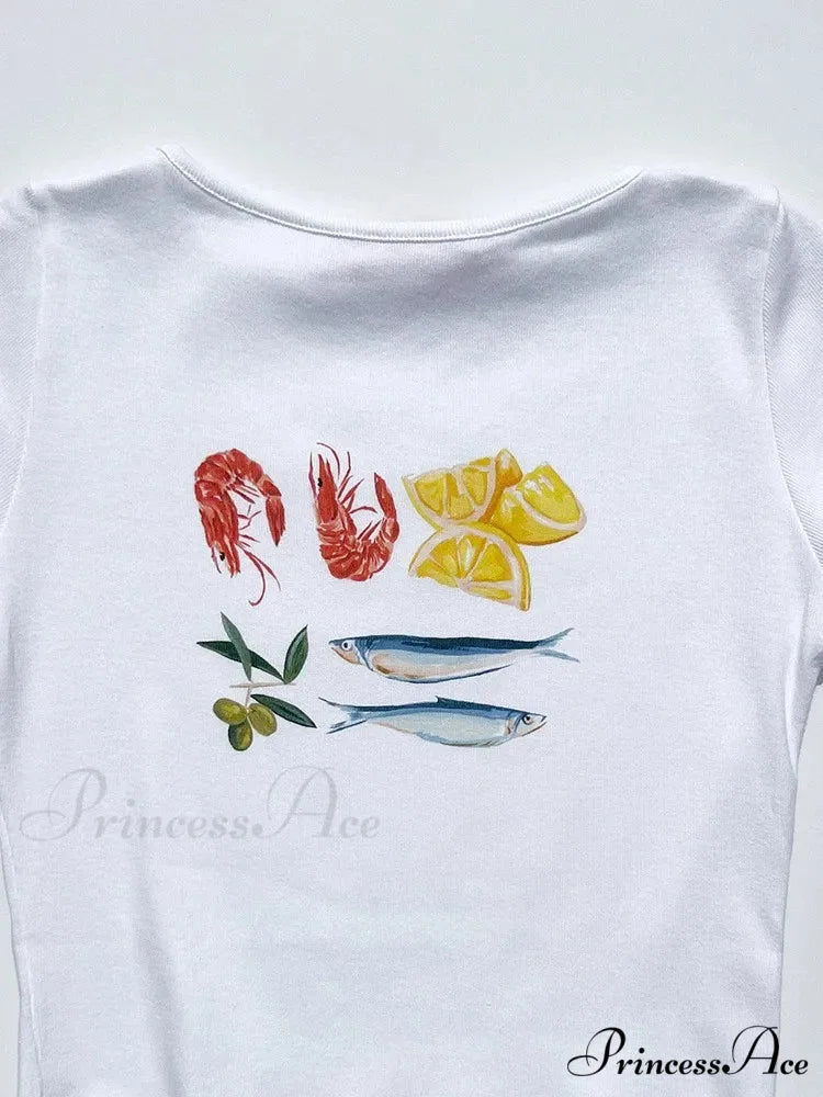 Seafood Graphic Stylish Crop Top