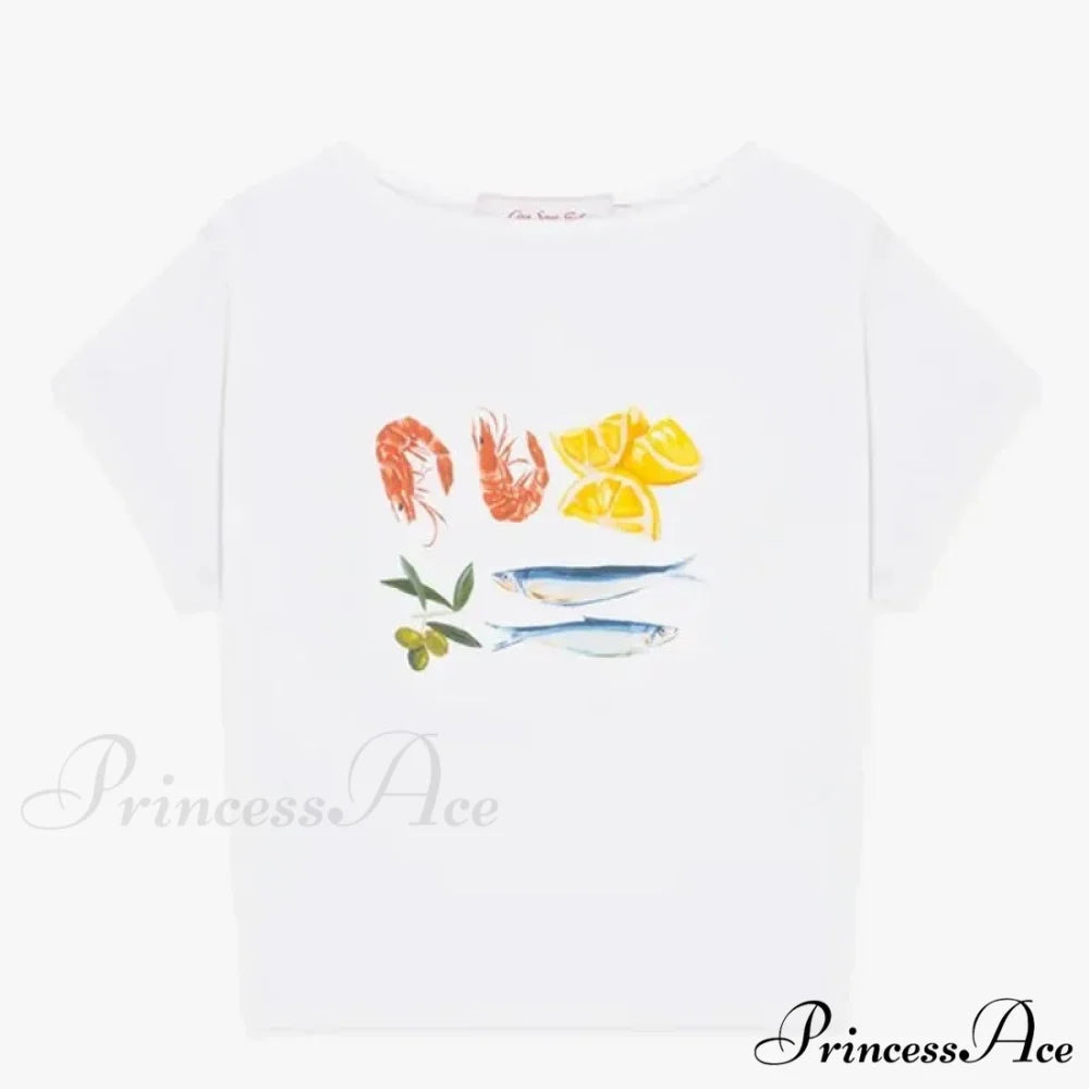 Seafood Graphic Stylish Crop Top NVTX74618-Bai / 2XL-NVTX05